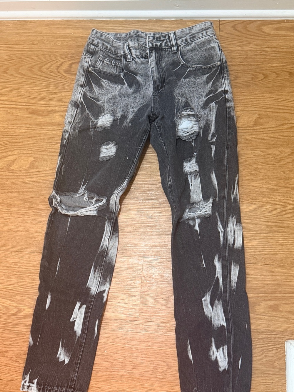 Otherwild Black & White Acid-Wash Straight Jeans